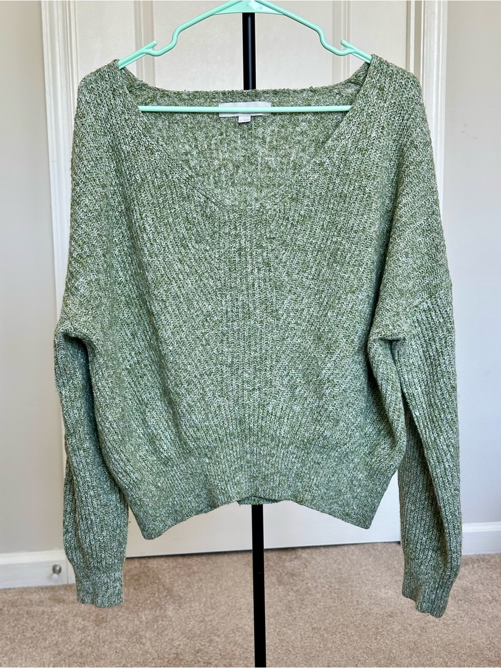 LOFT Olive Green Marled V-Neck Sweater